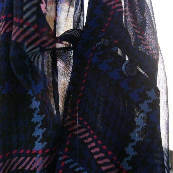 Kut From The Kloth Long Sleeve Houndstooth Plaid Sheer Button Blouse L - Picture 11 of 11